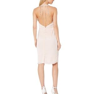 Bebe Halter Rhinestone Dress Open Back Midi Pink 6